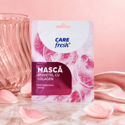 Masca cu Colagen într-un cadru de prezentare cu lumină caldă